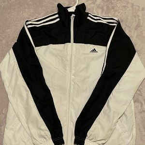 Adidas Black and White Colorblock Windbreaker with White Striped Sleeves